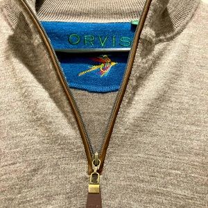 Orvis oatmeal quarter zip merino wool pullover-